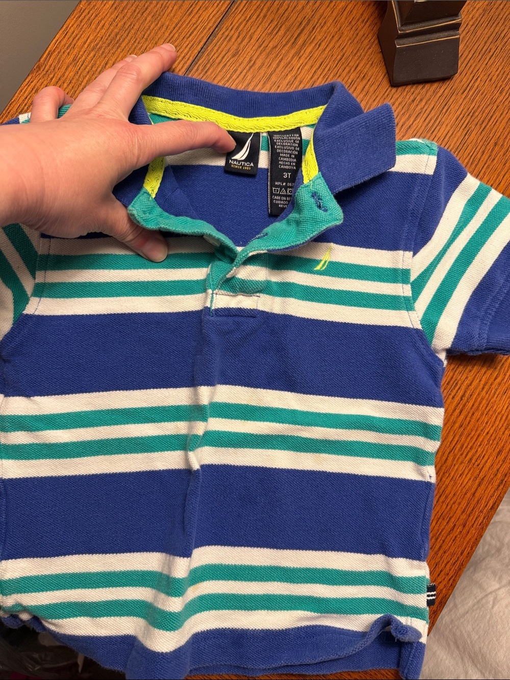 Nautica Blue Green White Striped Polo Shirt